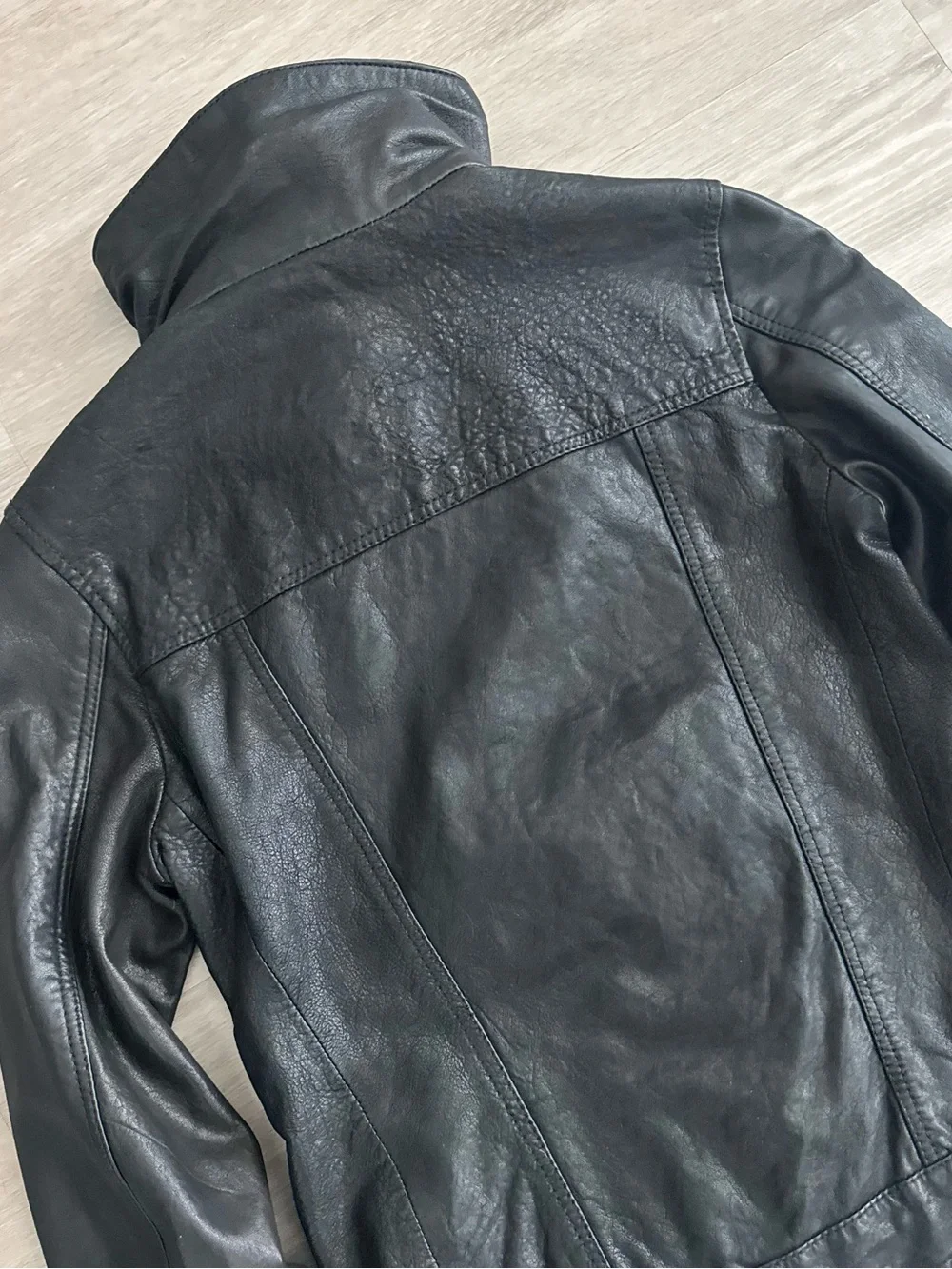 All Saints Vintage Black Leather Asymmetric Zip Jacket - Picture 10 of 16